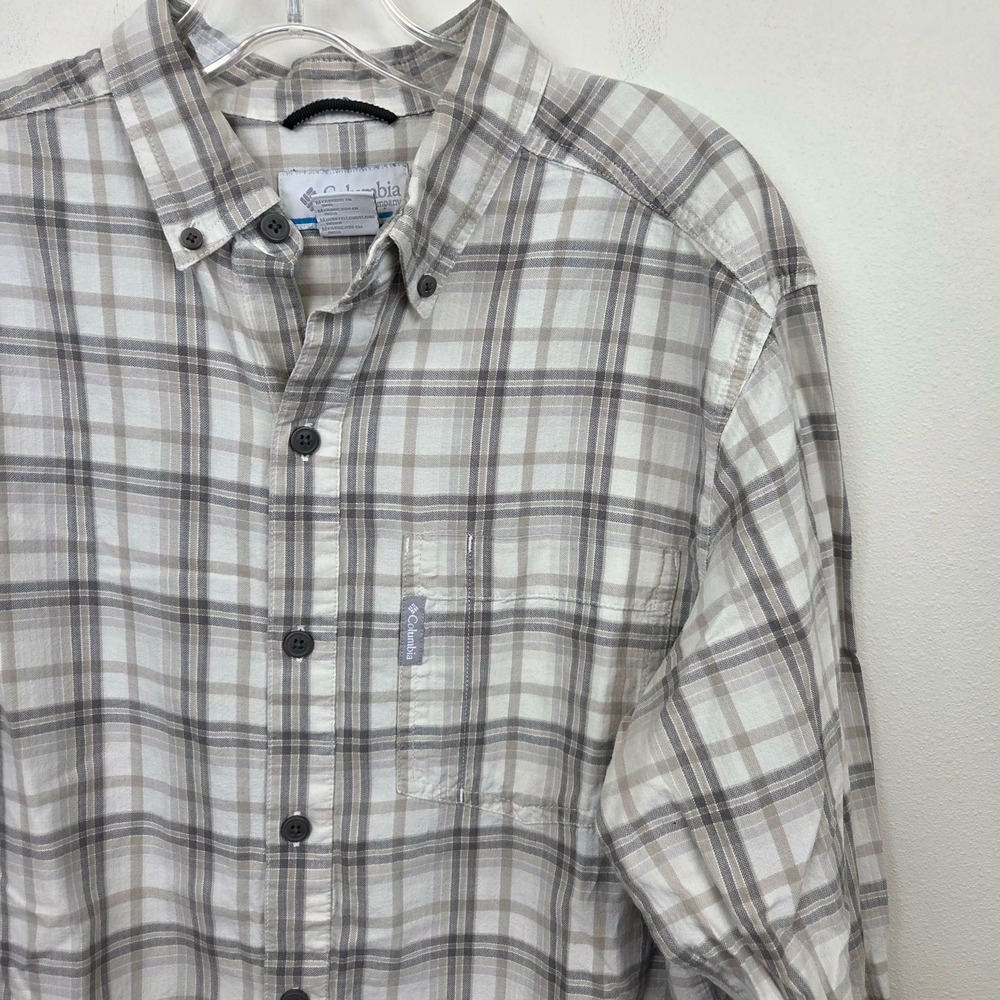 Columbia Mens Plaid Button Down Shirt Long Sleeve Neutral Medium 100% Cotton